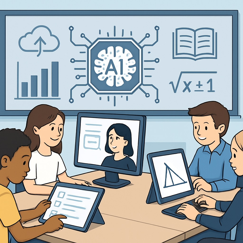 A digital classroom featuring students engaged with advanced AI-driven learning tools, symbolizing the integration of technology in education. AI-powered tools in a digital classroom for competitive exams