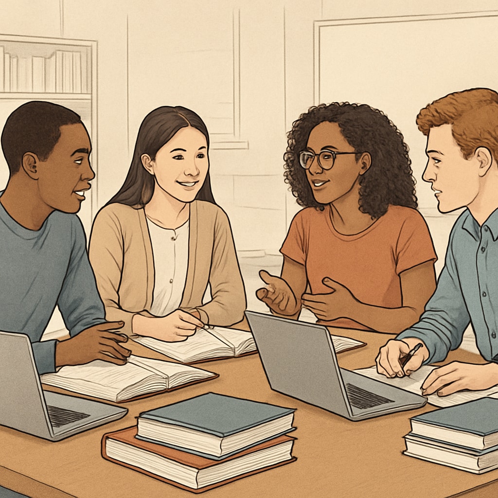 University students working together in a study group, enhancing collaboration and learning efficiency.