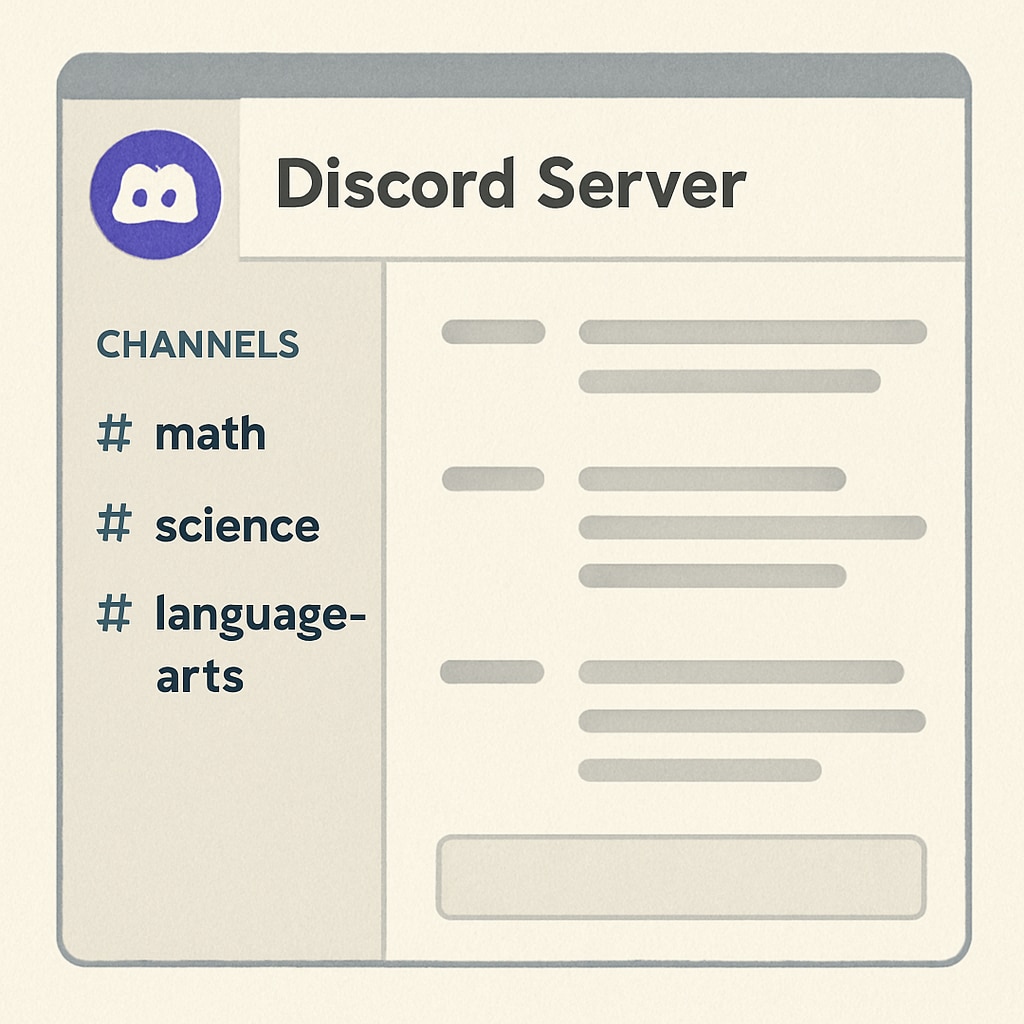 Example of a Discord server for academic collaboration, with channels dedicated to different subjects.