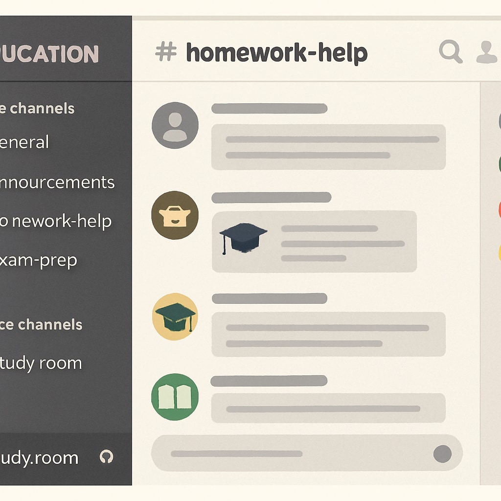 A screenshot of a Discord server with academic channels like Example of an academic Discord server for study groups
