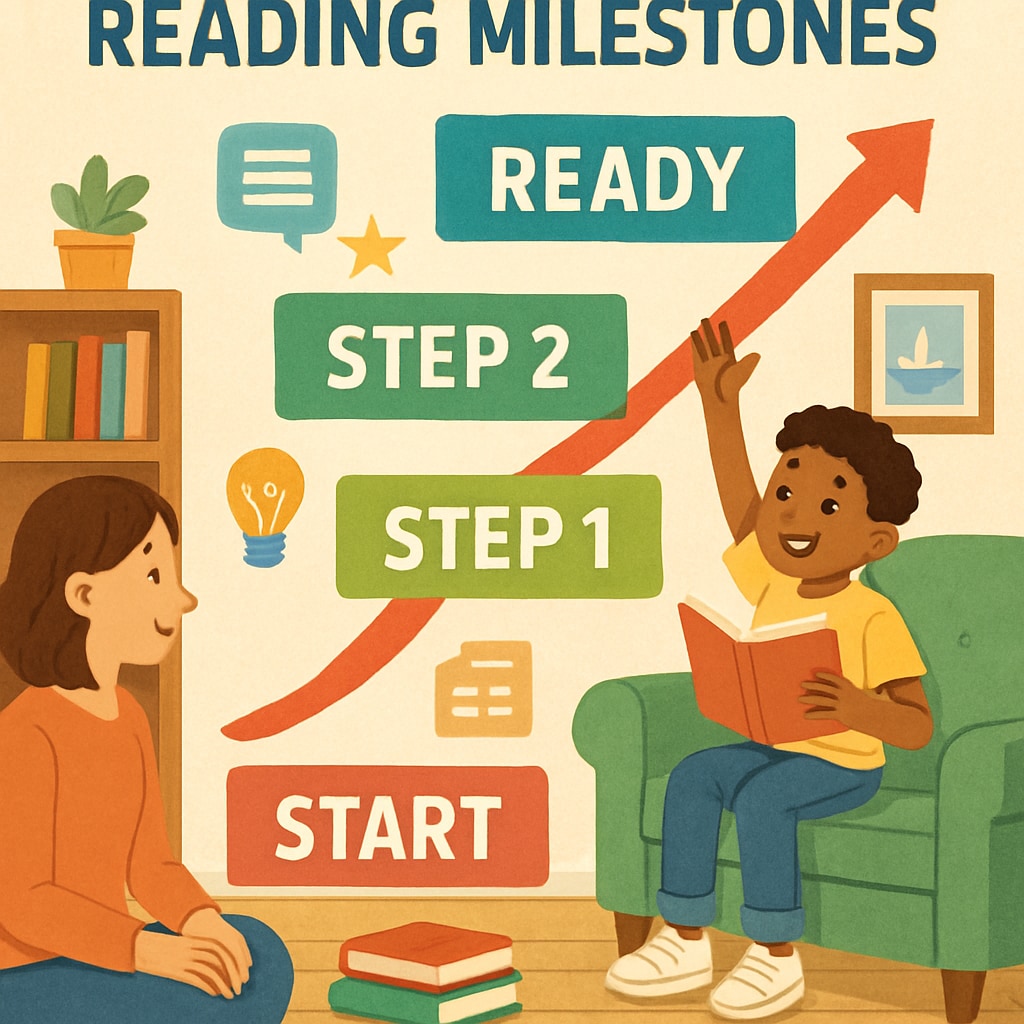 A colorful progress chart tracking a child's reading milestones in a family environment. Progress chart showcasing reading milestones for kids as part of incentive systems.