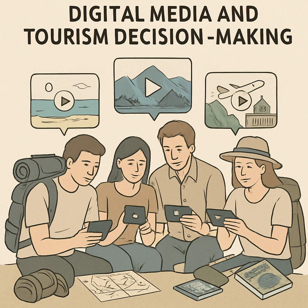 Travelers watching short travel videos on smartphones, showcasing the link to tourism decision-making.