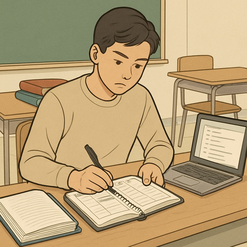 A high school student working part-time, demonstrating time management and multitasking. A high school student balancing part-time work and studies.