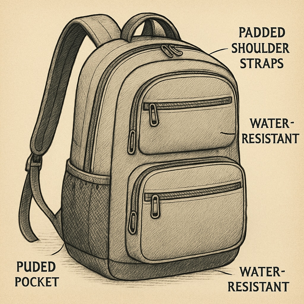 A modern college student backpack with multiple compartments and water-resistant material. College backpack with multiple compartments and water-resistant material