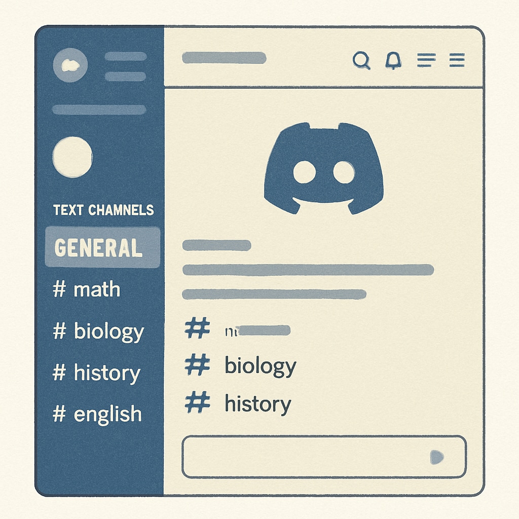 A screenshot of a Discord server with various channels dedicated to different academic subjects, showing how students can organize study groups effectively. Discord server with academic subject channels for study groups