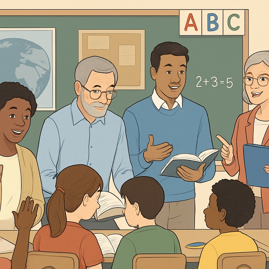 A diverse group of teachers in a classroom, representing the importance of diversity in education and its potential impact under the new policy. Diverse teachers in a classroom setting, highlighting teacher diversity concerns.