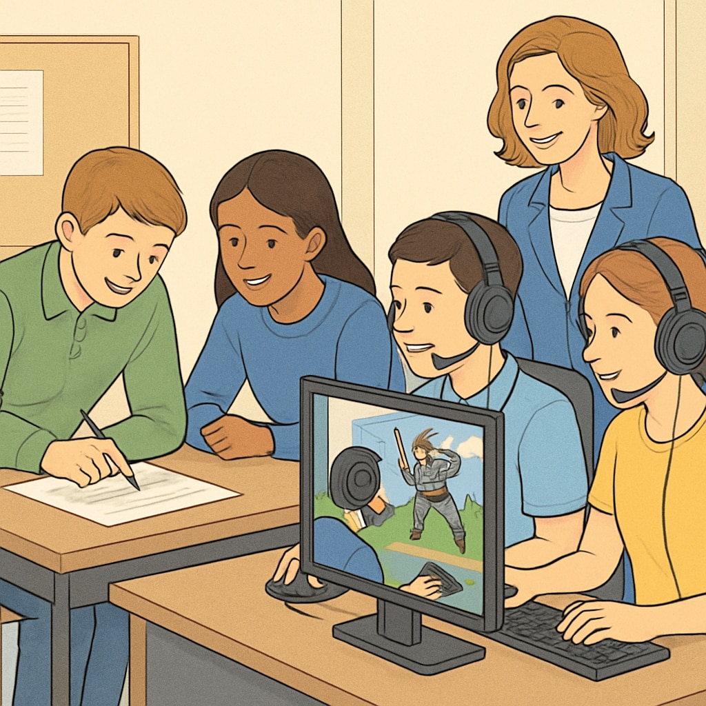 A dynamic image showcasing students engaged in esports activities within an educational setting, such as teamwork exercises or competitive gaming. Students participating in esports activities in an educational environment.