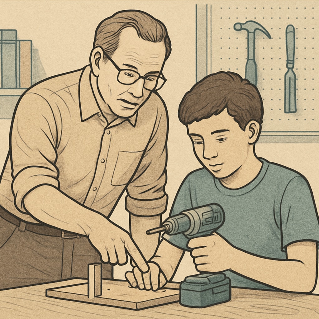 A mentor guiding a student through a hands-on project, emphasizing skill development over academic prestige. Mentor and student working on a project to value skills over university reputation.