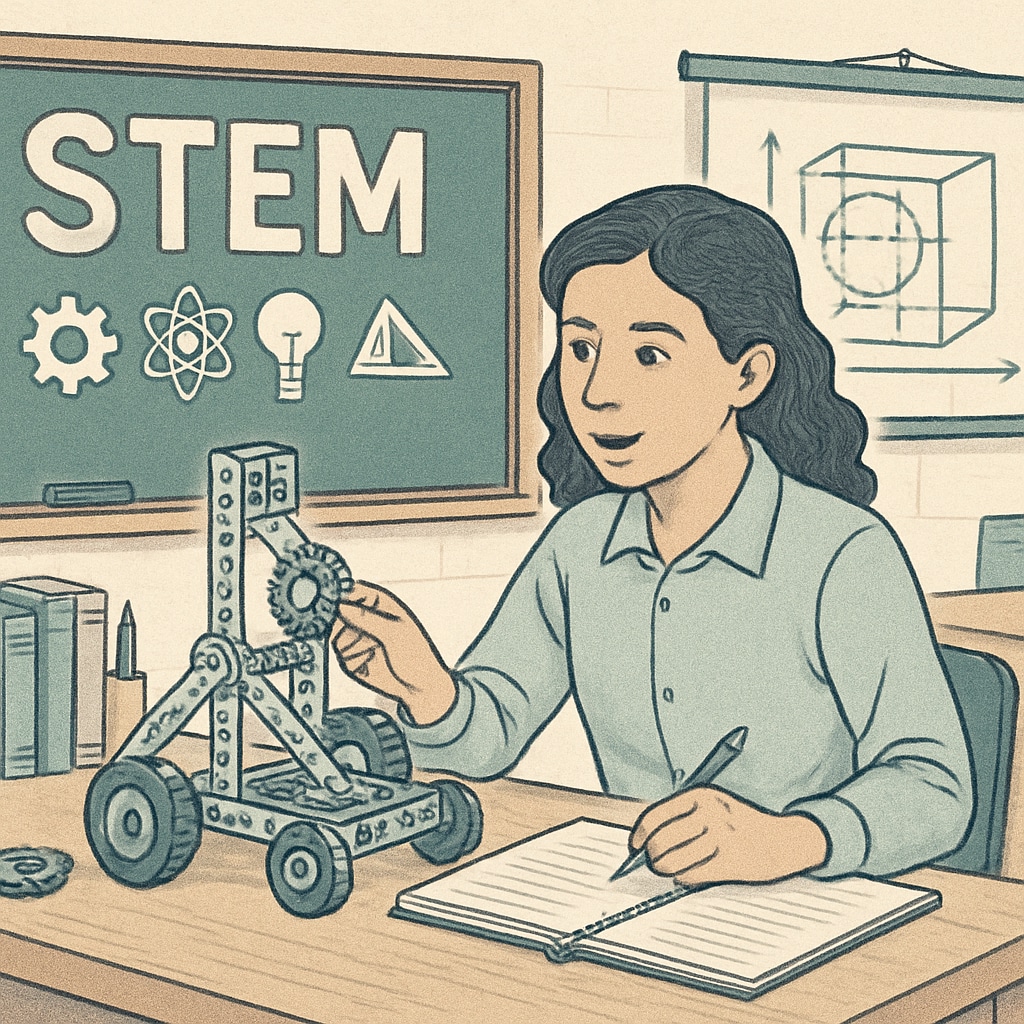 A student participating in a STEM teaching workshop, representing the practical application of an education and engineering dual degree. Student in a STEM teaching workshop for education and engineering applications.