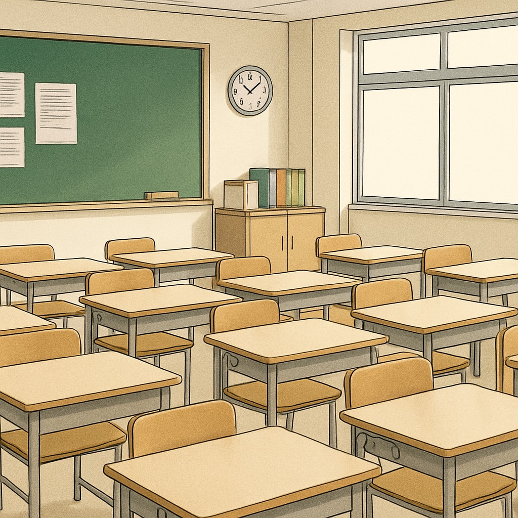 A classroom with empty desks symbolizing reduced enrollment due to voucher programs. Empty classroom desks highlighting the challenges public schools face from school voucher programs.