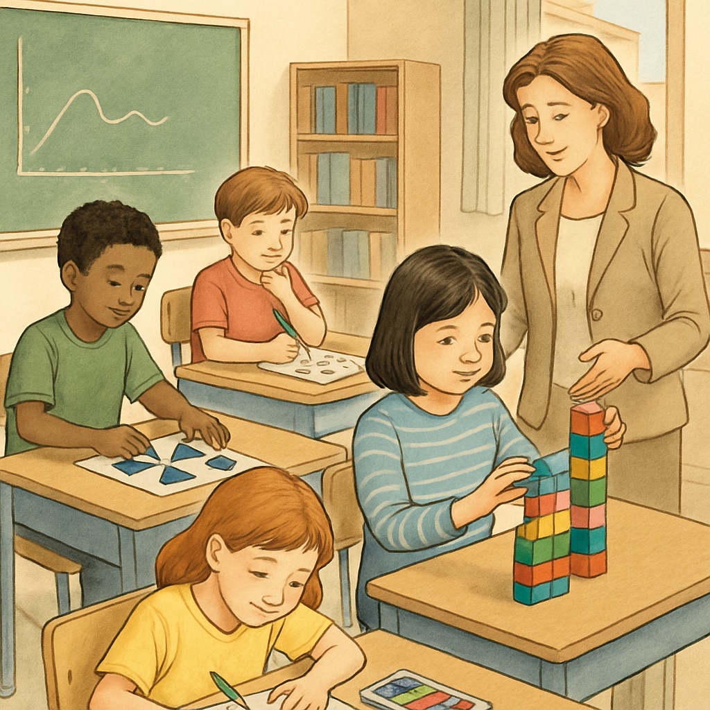 A classroom setting where children are engaged in creative activities to complement intelligence testing. Children participating in creative activities to enhance talent assessment.