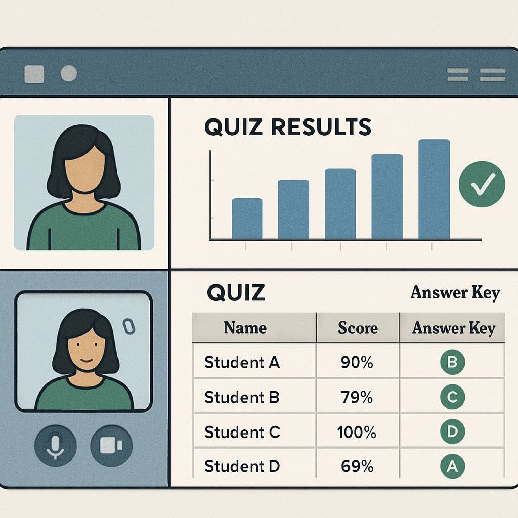 Virtual classroom interface with answer key integration on Zoom and REZoom.