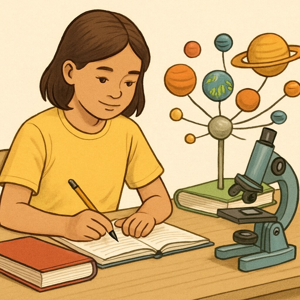 A K-12 student working on a science project, symbolizing early academic preparation for graduate studies. K-12 student preparing academically for U.S. Master's applications.