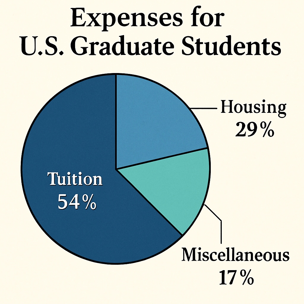 A pie chart illustrating the breakdown of expenses for U.S. graduate students, including tuition, housing, and miscellaneous costs. A visual representation of costs associated with studying in the U.S.