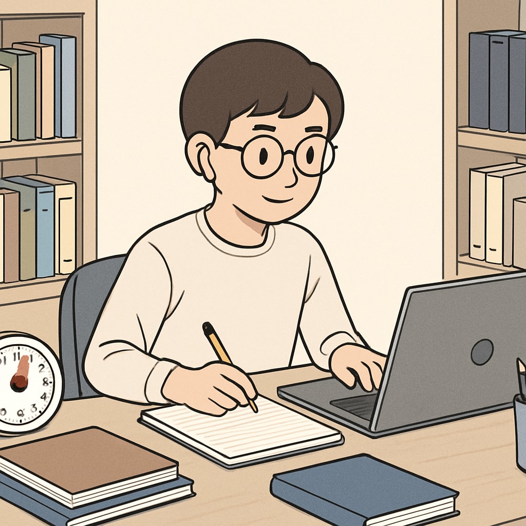 A student studying online with ADHD-friendly tools like a timer and a focused workspace. Student using ADHD tools for online credit recovery.