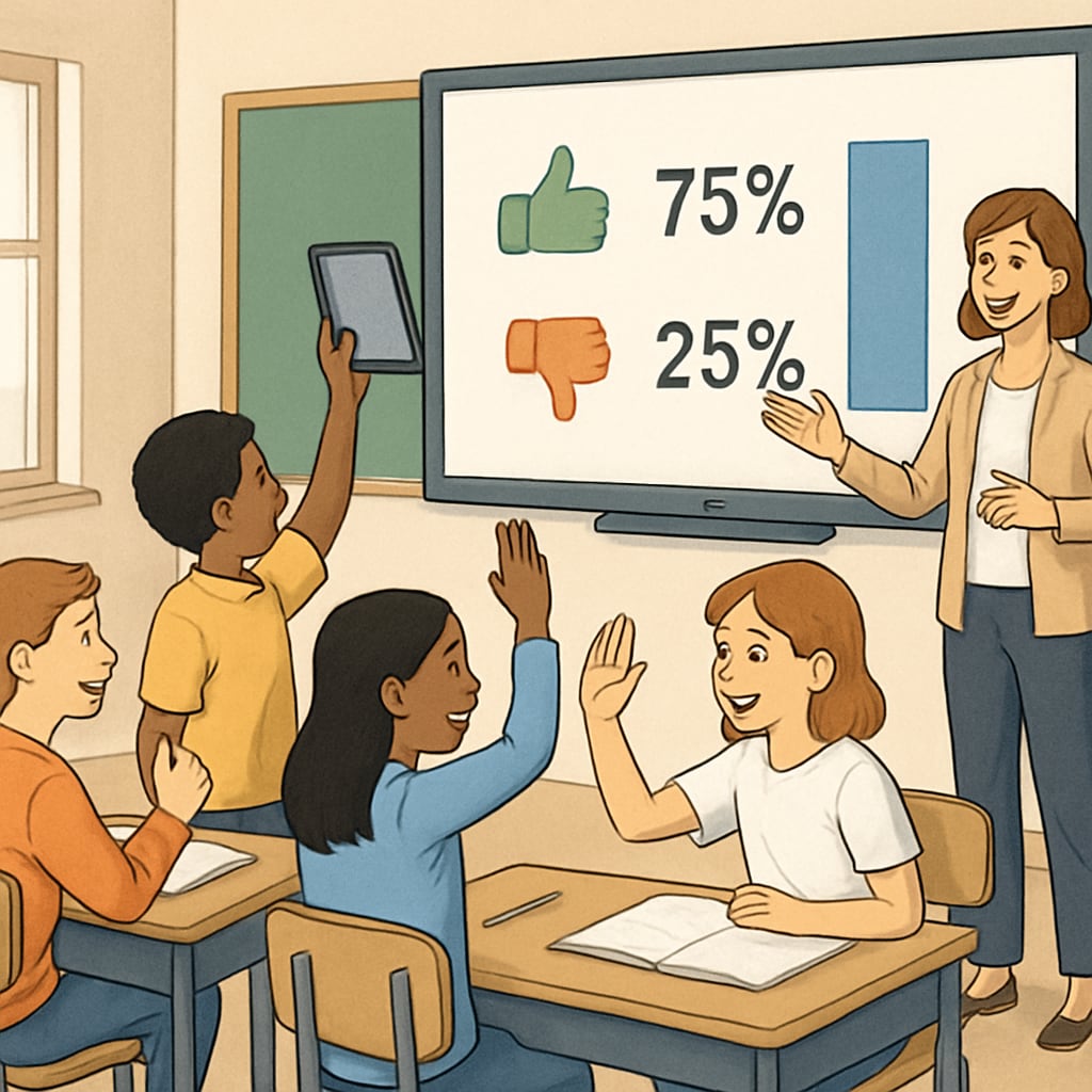 Students engaging in an interactive classroom activity, reflecting engagement metrics.