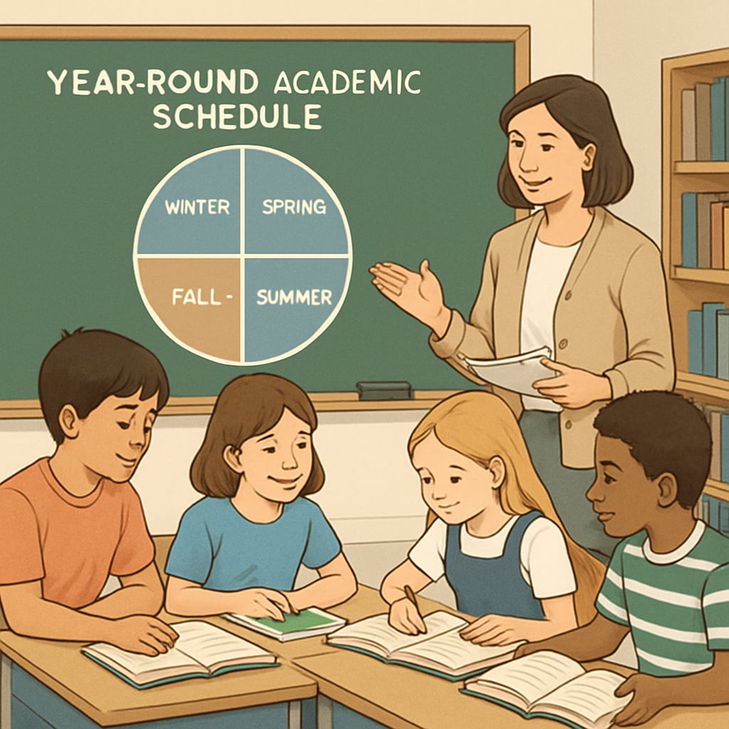 Students in a classroom engaged in learning, representing year-round schooling benefits.