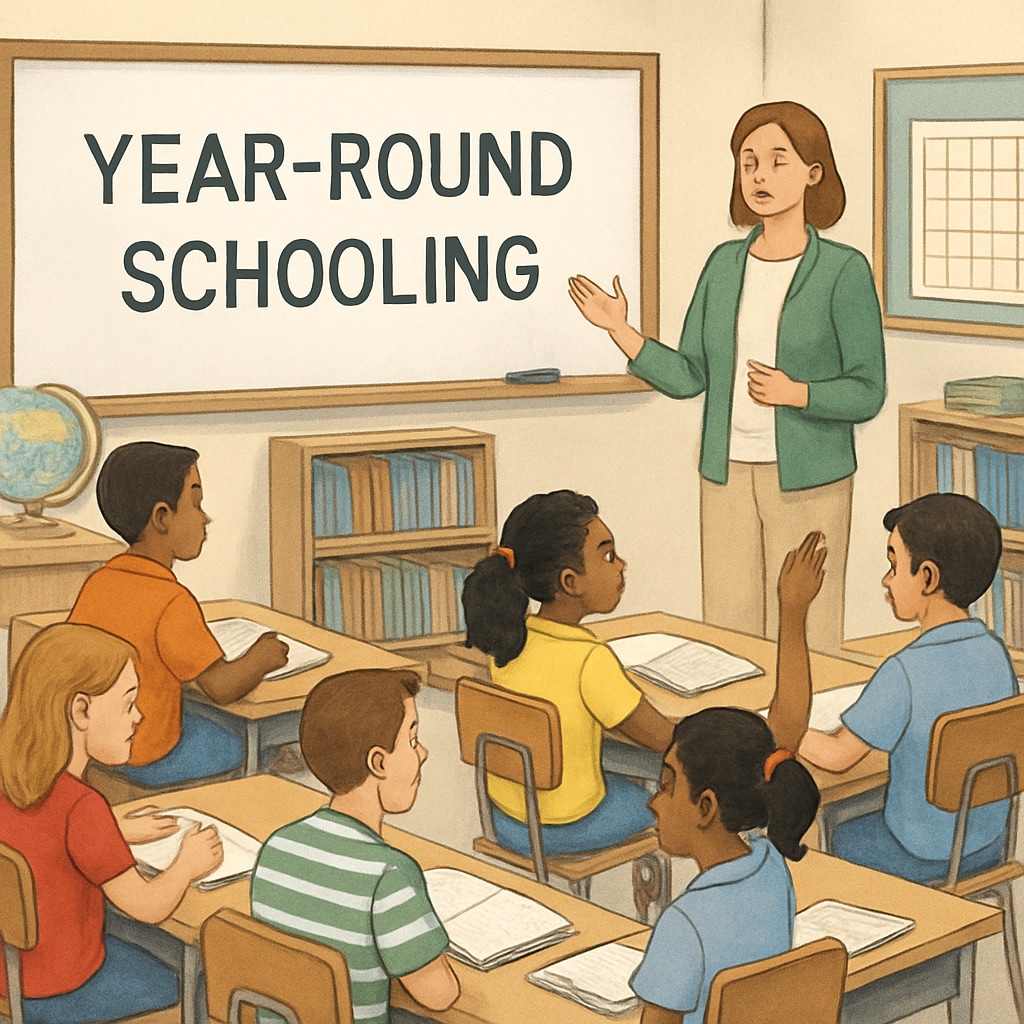 Students in a classroom engaged in a year-round schooling activity.
