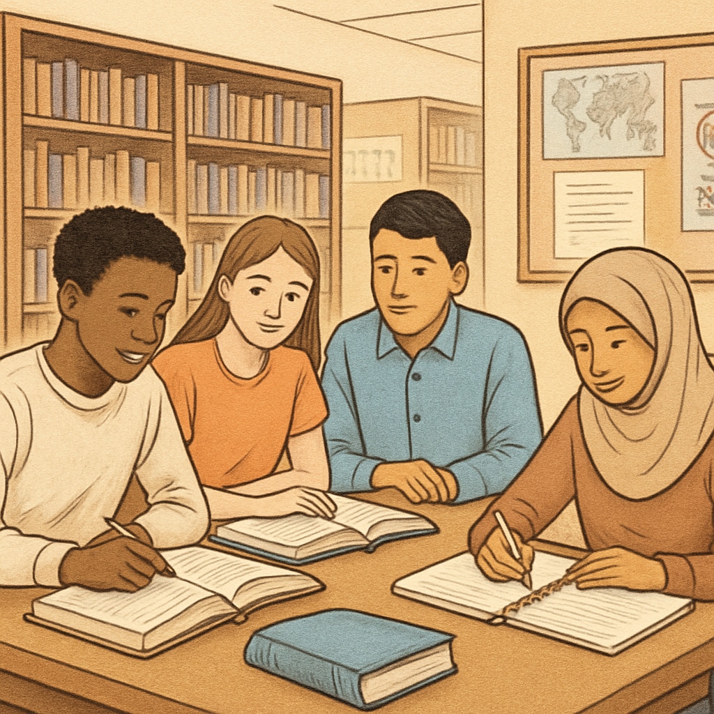 Students in a library benefiting from equal learning resources under year-round schooling.