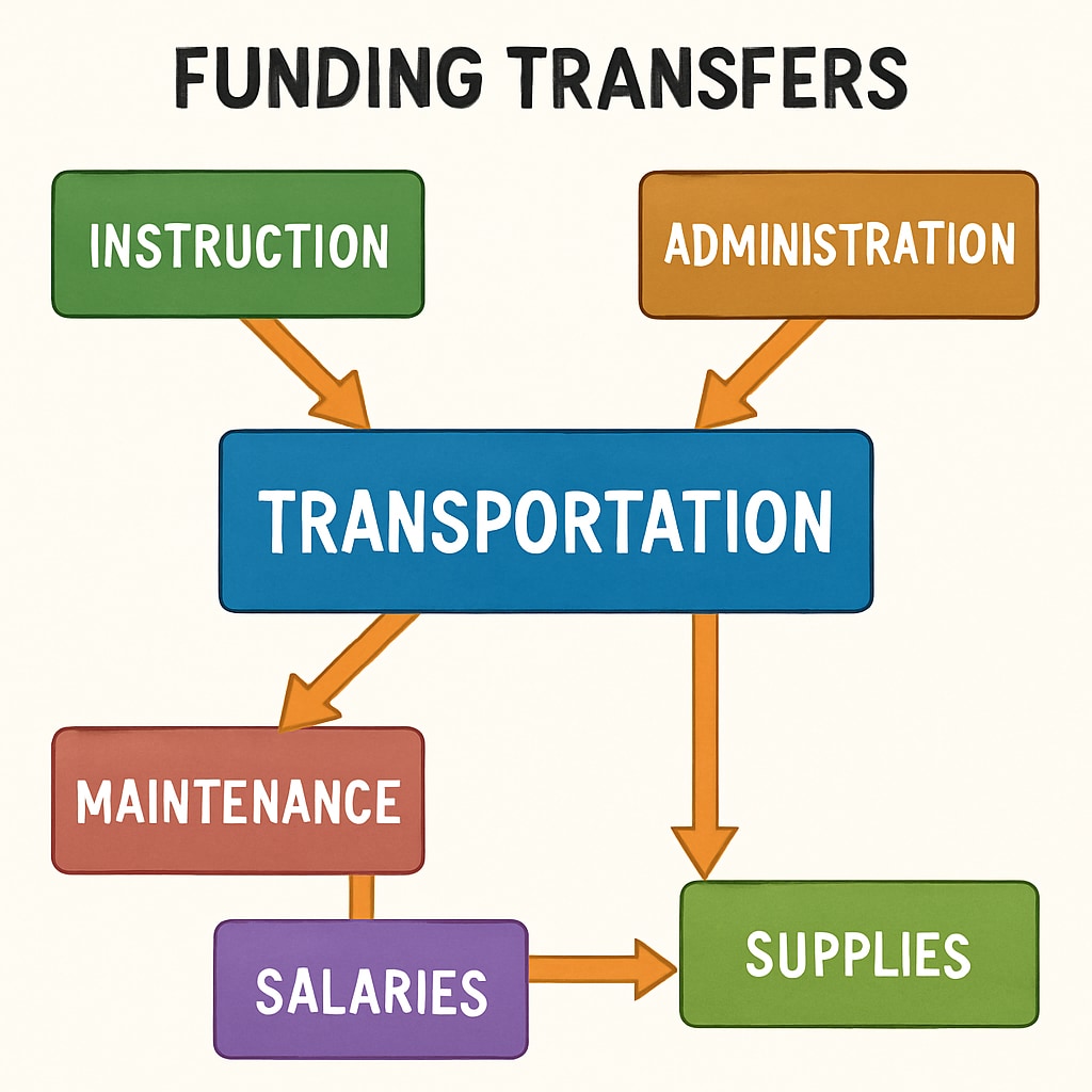 Funding transfers and school budget categories chart showing transportation services.