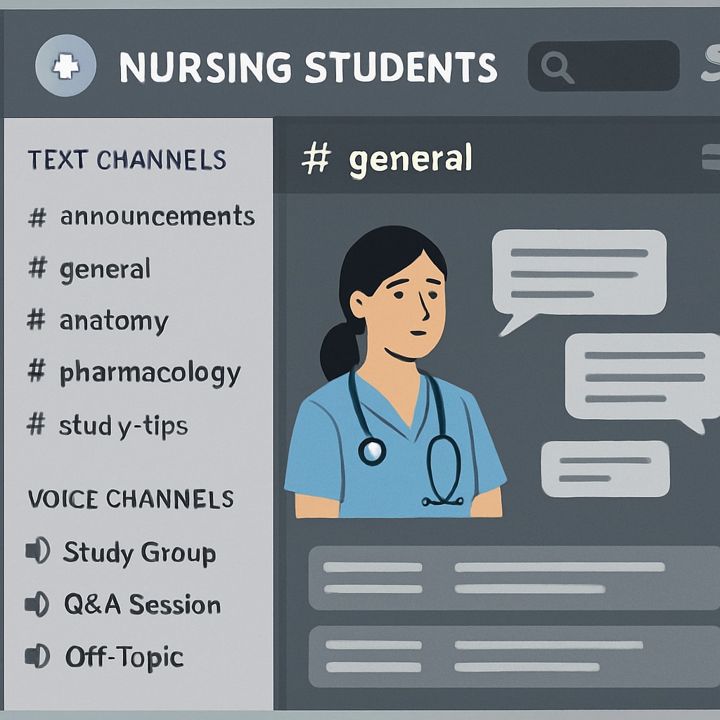 Discord server for nursing students with study channels.