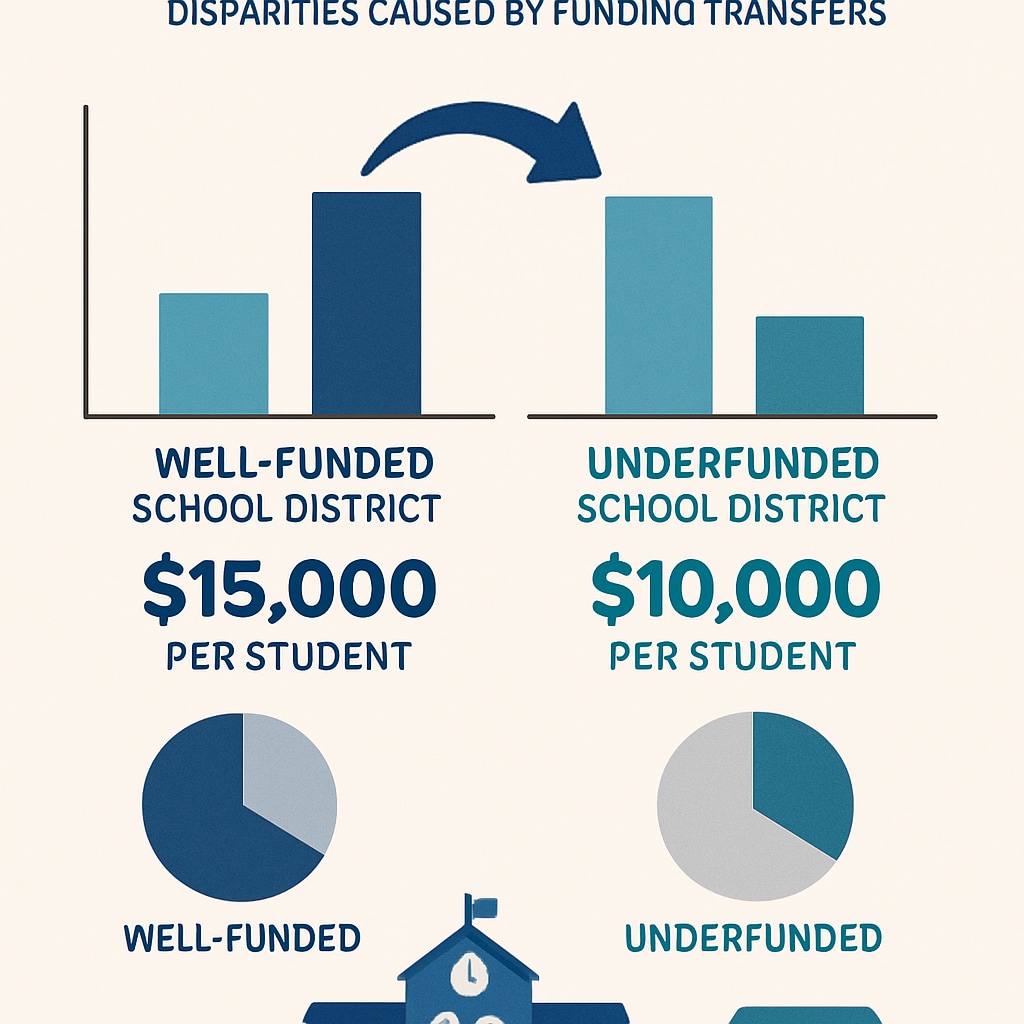Infographic showing disparities in per-student spending caused by funding transfers.