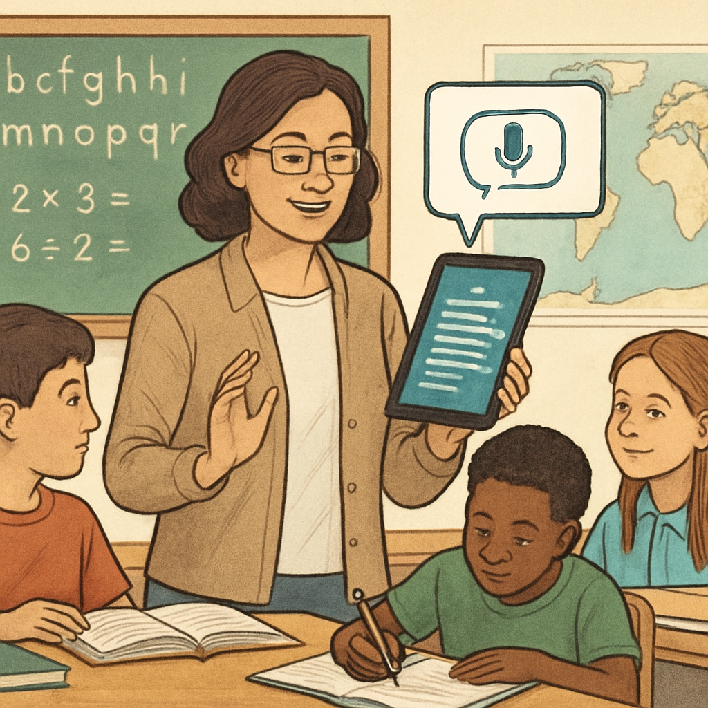 Teacher utilizing WillowVoice speech-to-text technology in a classroom.