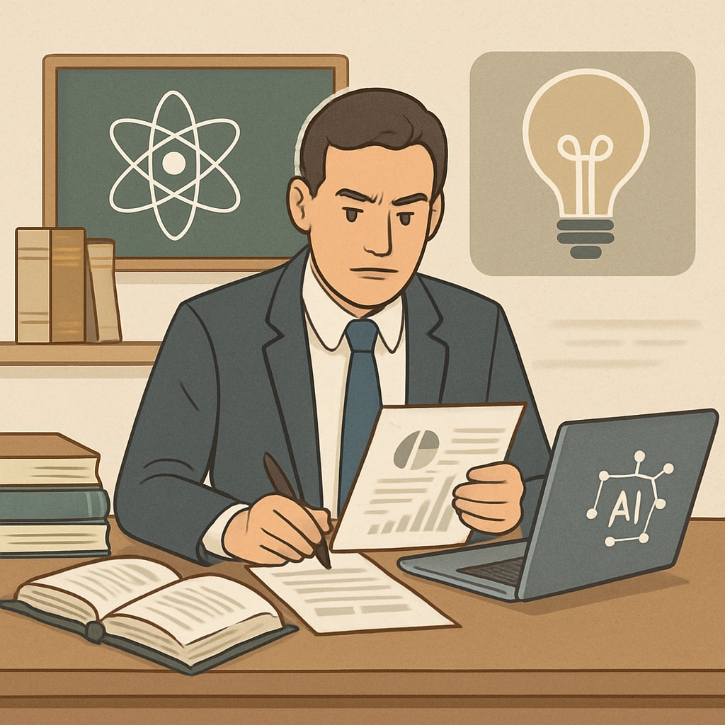 A policymaker reviewing AI-driven education strategies, reflecting the intersection of governance and technology in exam reform. Policymaker examining AI-based education strategies for reforming competitive exams.