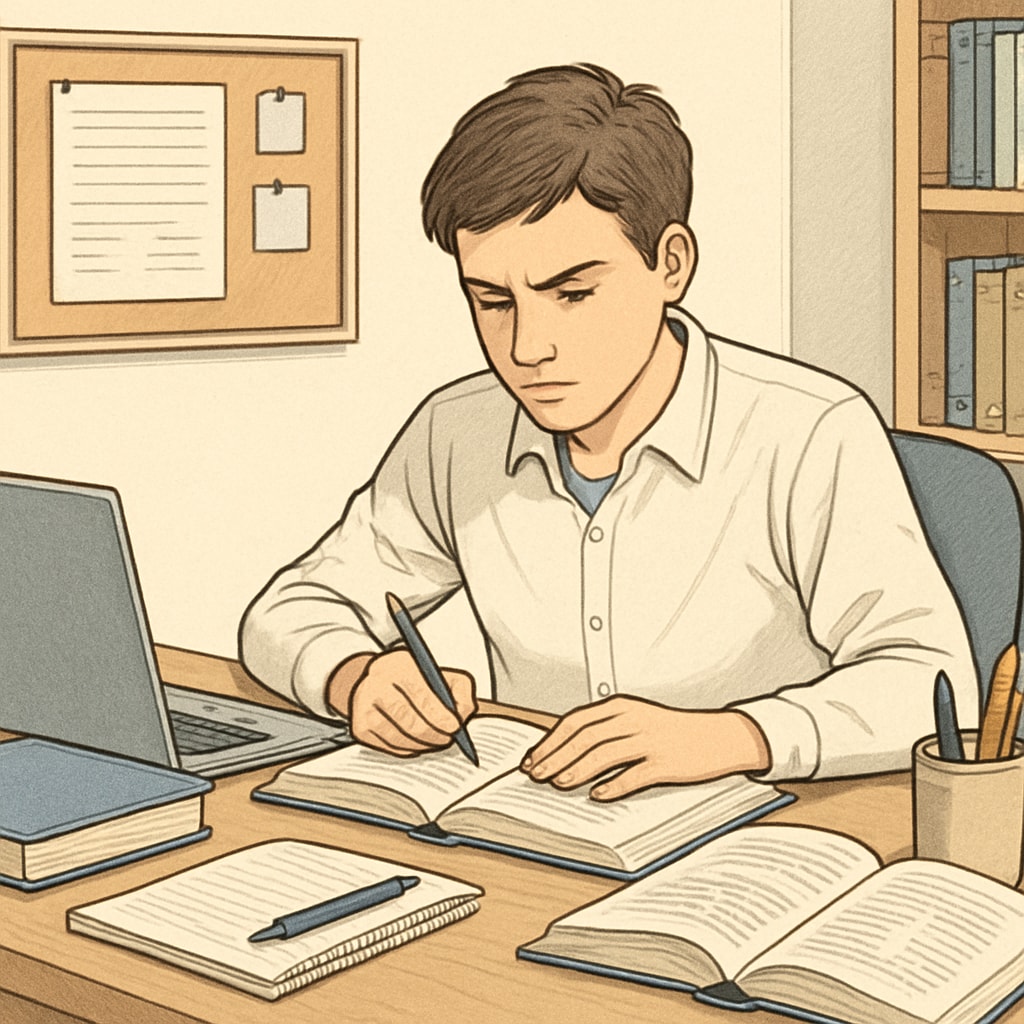 A focused high school student studying with extracurricular resources, such as a laptop and textbooks. High school student studying extracurricular educational resources with a laptop and textbooks.