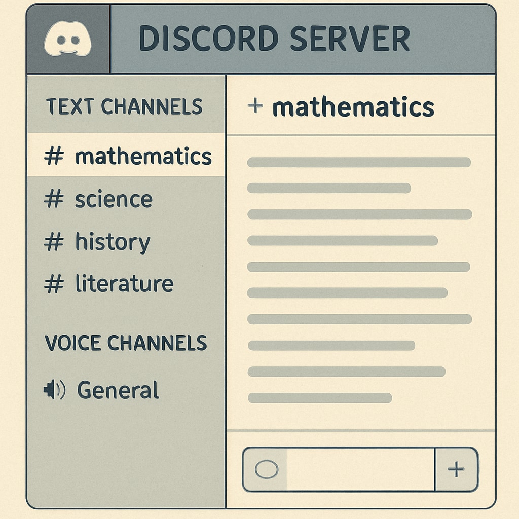 A screenshot of a well-organized Discord server with channels labeled for different academic subjects. Example of a Discord server used for academic study groups.