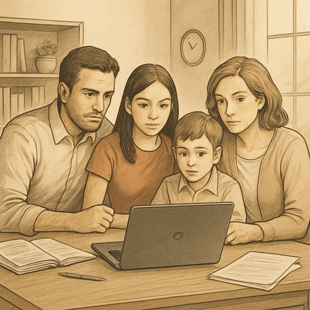 Family discussing school choice options on a laptop to make informed educational decisions.