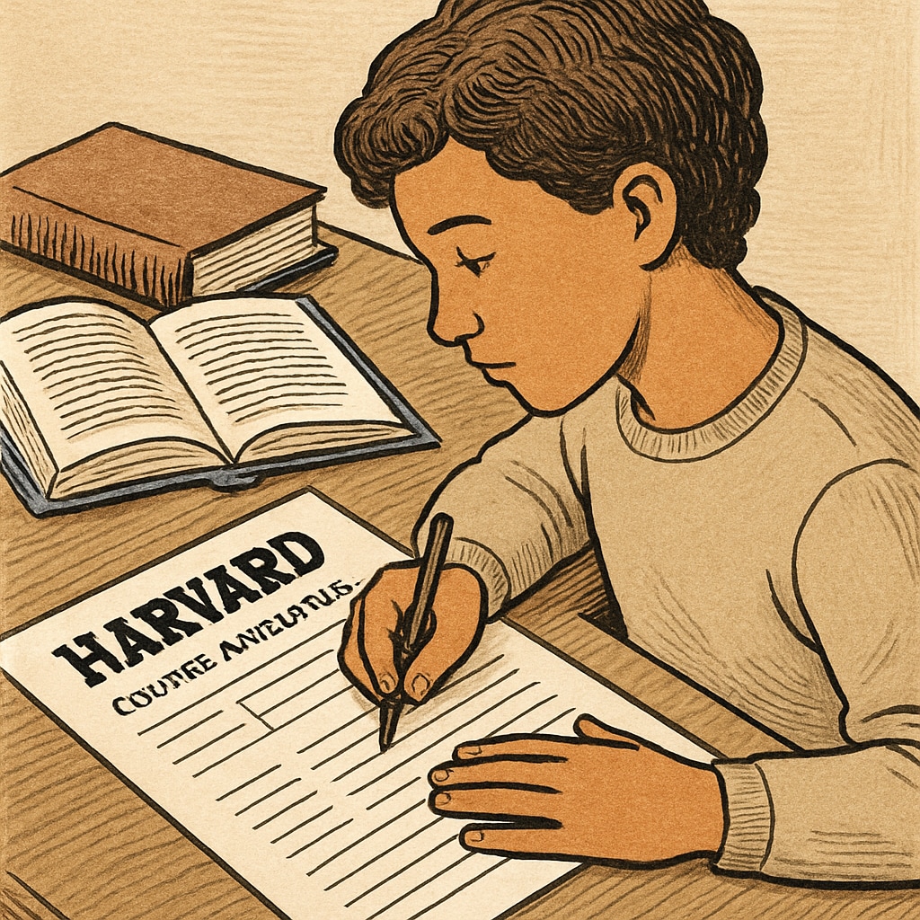 College application with Harvard University name, representing admissions criteria.
