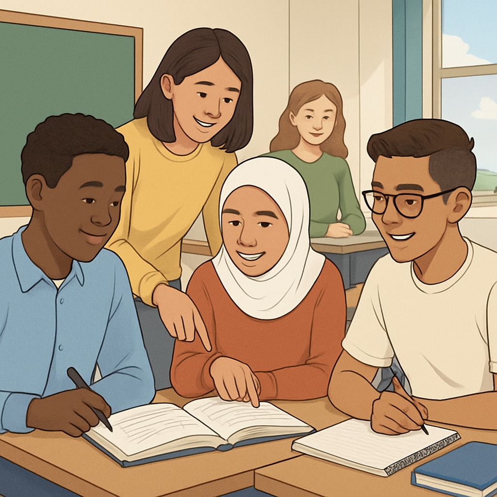 A group of diverse students in a classroom setting, symbolizing the broader education system outside elite institutions. Diverse students in a classroom highlighting the contrast with elite education systems.