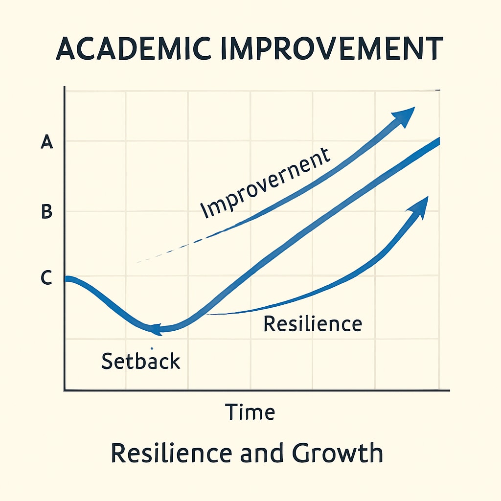 A graph showing an upward trend in grades, reflecting academic improvement.