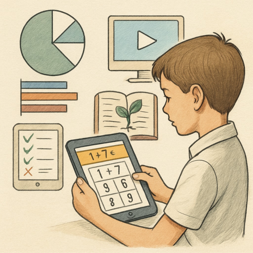 A student using an educational app on a tablet, showcasing examples of interactive learning tools. High school student engaging with an educational app for self-study.