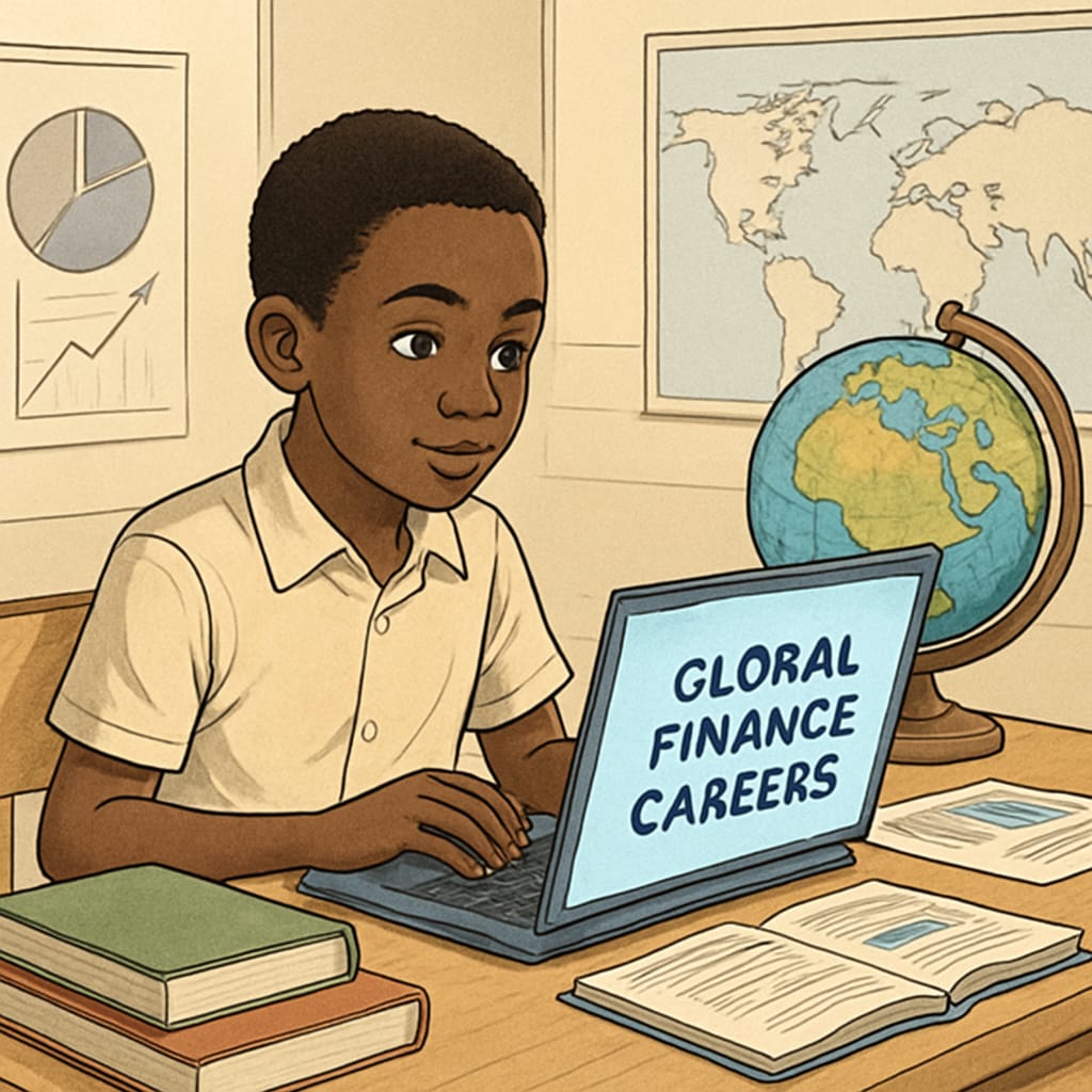 Young Malian student exploring financial career options online.