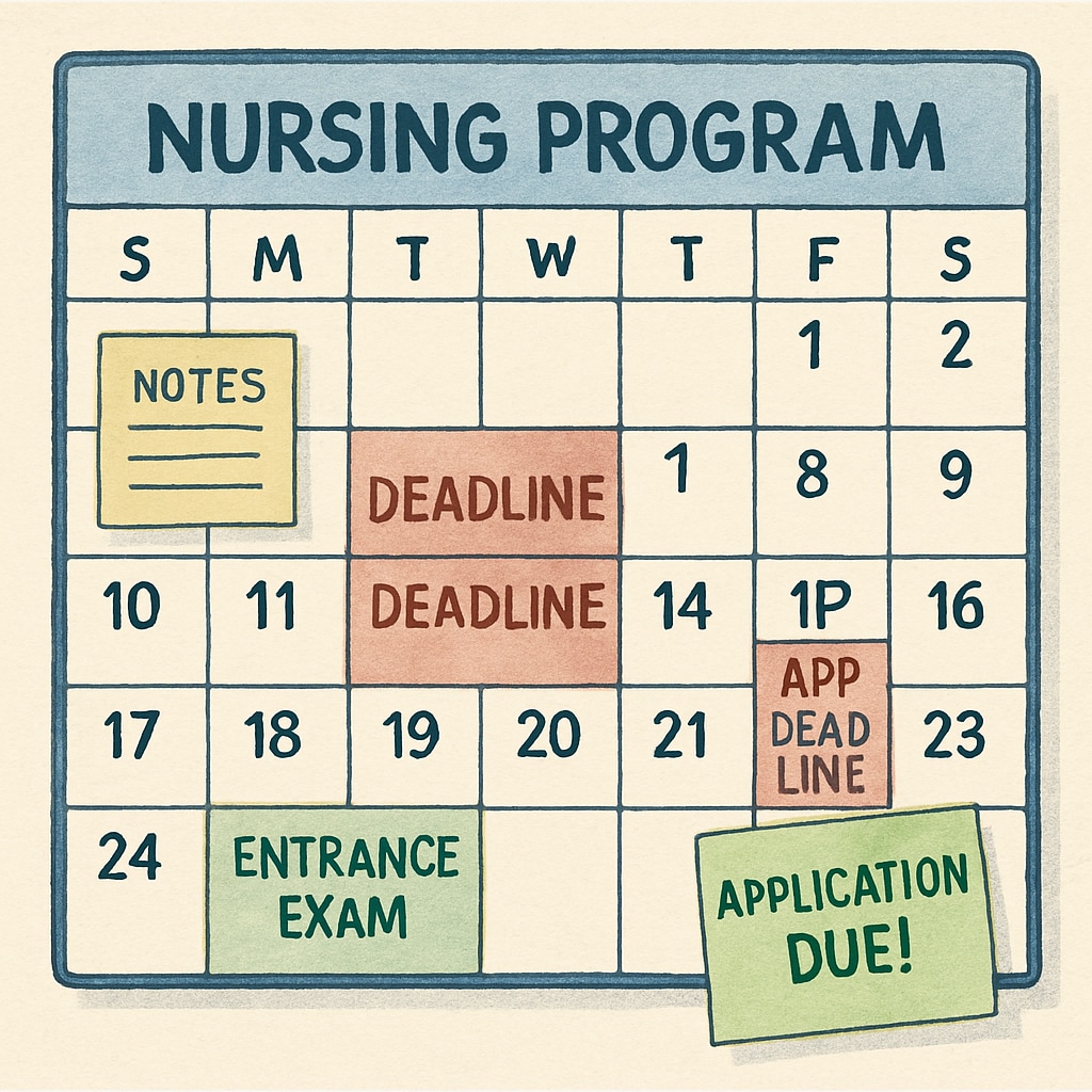 A calendar with marked deadlines and notes, representing the importance of managing nursing program admission cycles. A calendar with deadlines, symbolizing the importance of managing nursing program admission cycles.