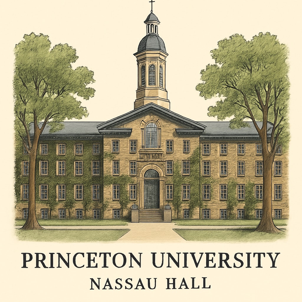 A historic view of Princeton University’s iconic Nassau Hall, symbolizing its long-standing reputation. Princeton University’s Nassau Hall representing Ivy League prestige.