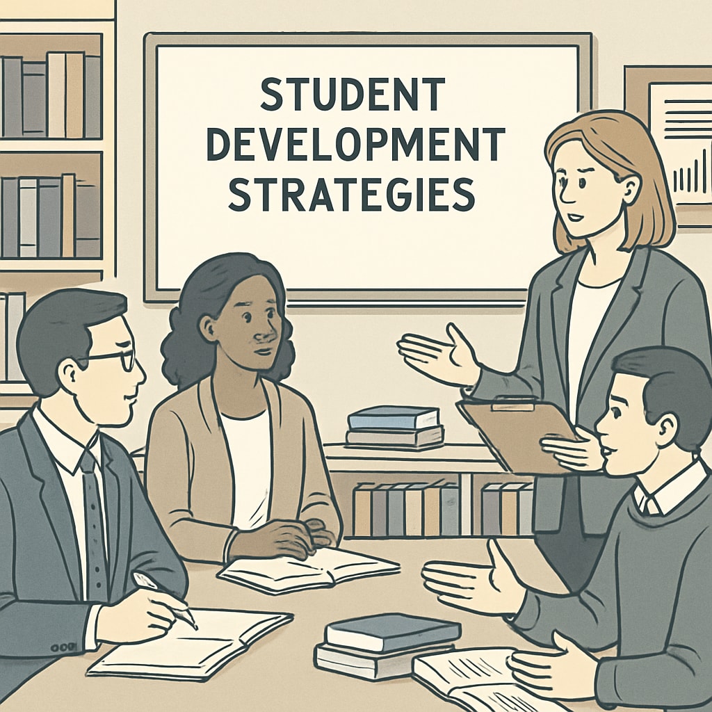 A group of educators discussing student development strategies in a classroom setting. California University educators discussing student development strategies.
