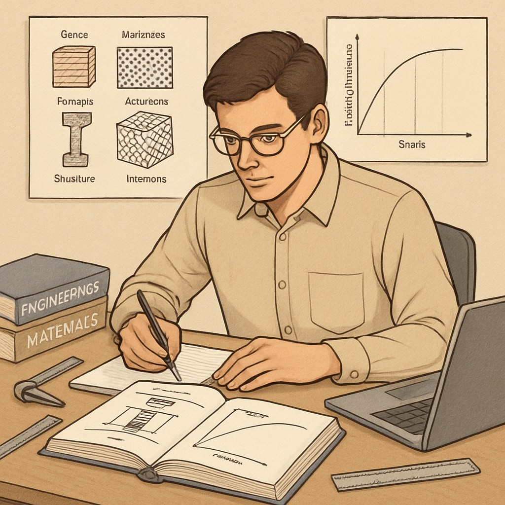 A university student studying engineering materials while preparing teaching notes, representing the integration of education and engineering disciplines. University student combining education and engineering materials.
