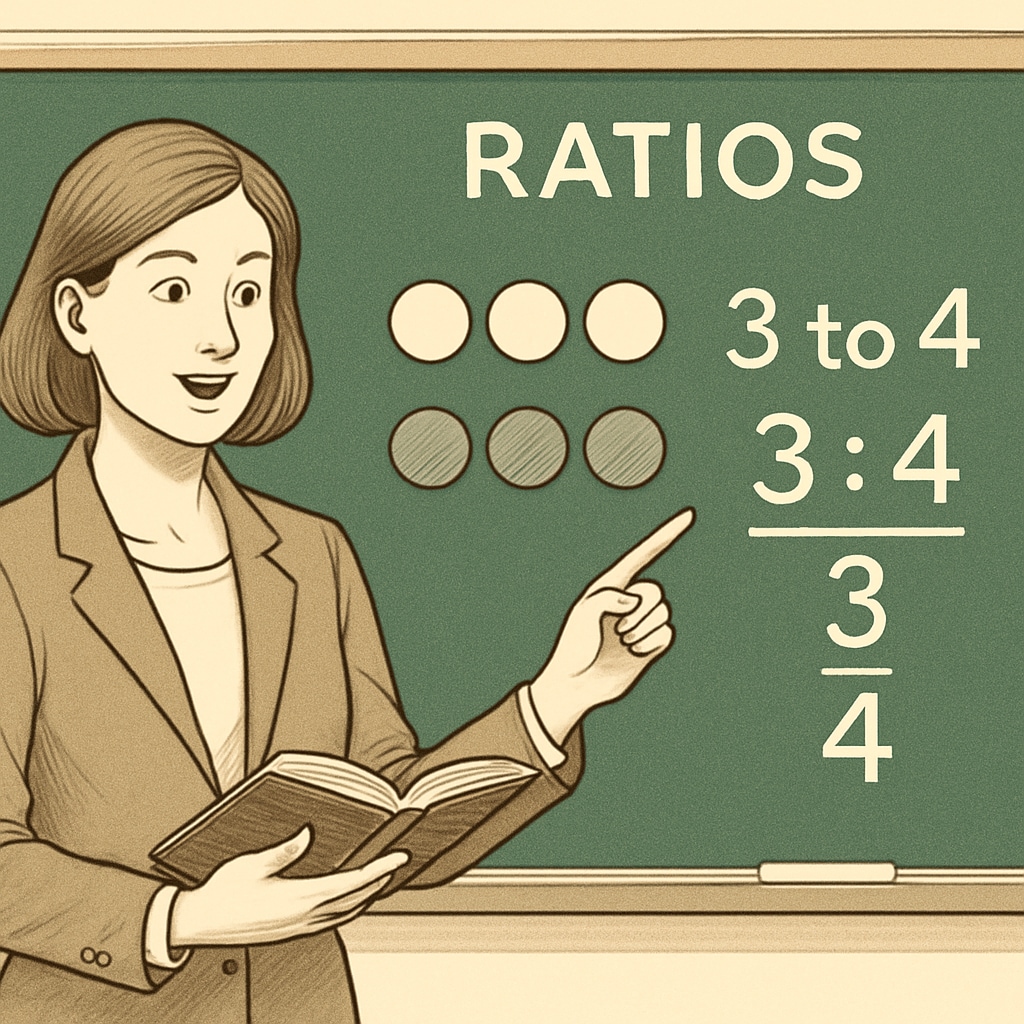 A thumbnail from the Math Antics channel showing a teacher explaining ratios with diagrams. Math Antics video thumbnail covering ratio and proportion tutorials for math tests.