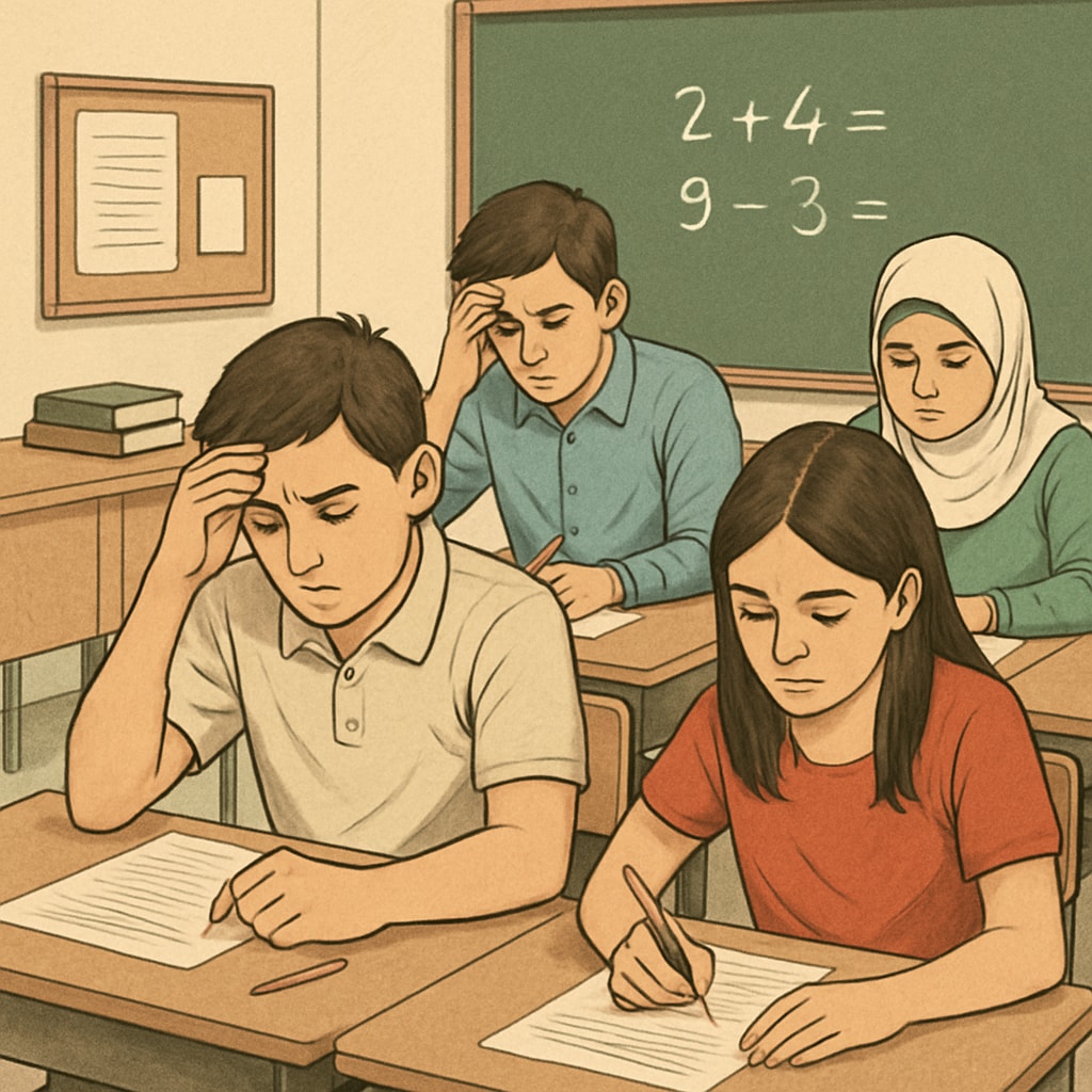 Turkish students taking a centralized exam, highlighting exam pressure in the education system.