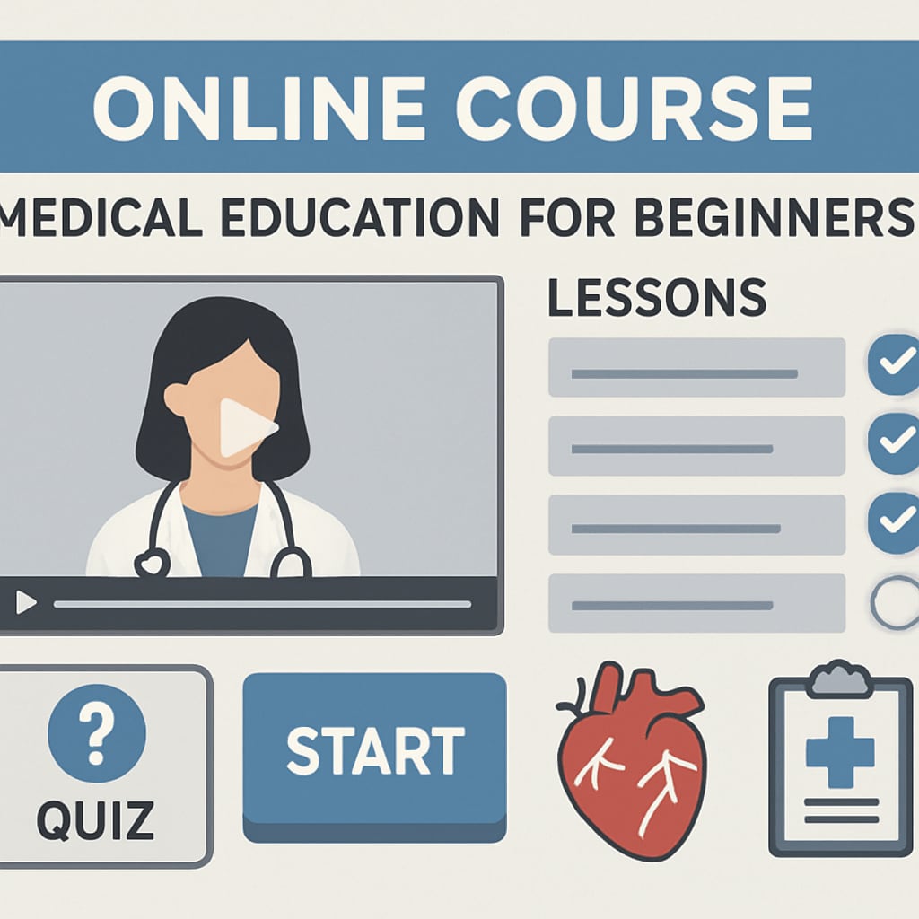 A screenshot of an online course platform offering interactive medical education for beginners. Online course platform showcasing beginner-level medical education resources.