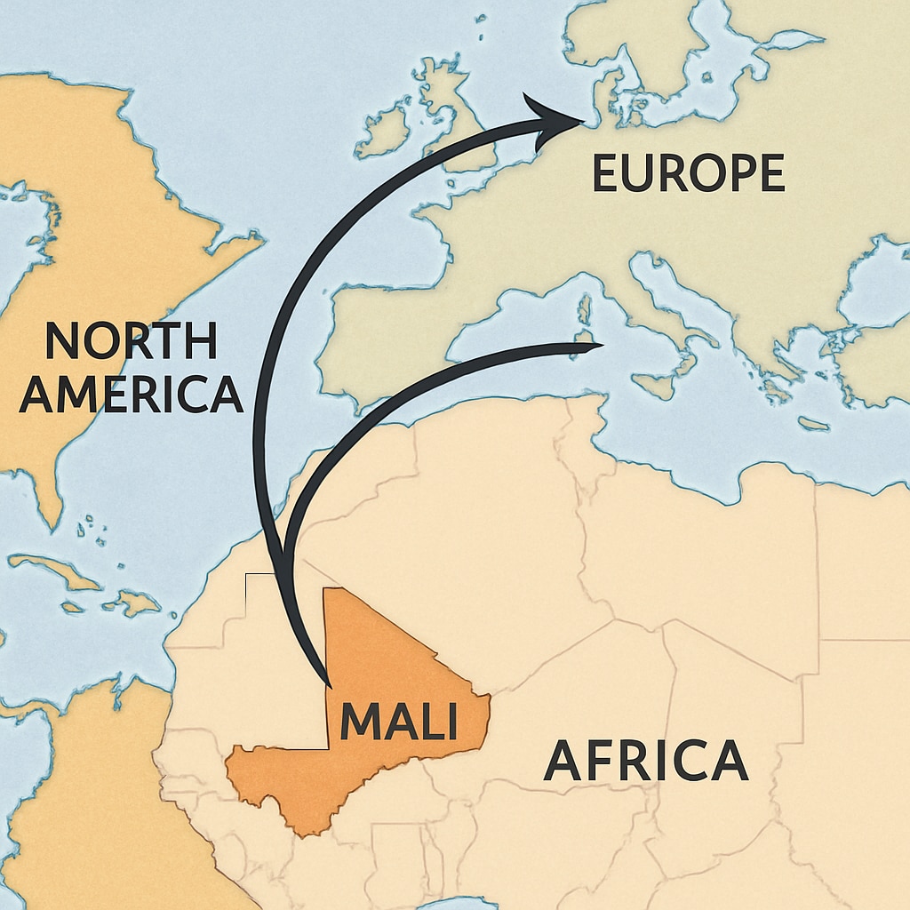 Map showing Mali and its connections to global opportunities.
