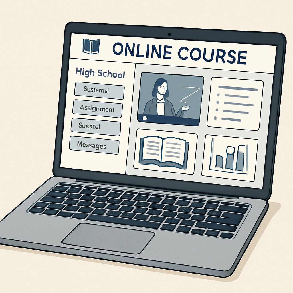 A laptop displaying an online course platform, symbolizing digital learning resources for high school students. Online course platform for high school students seeking external education resources.