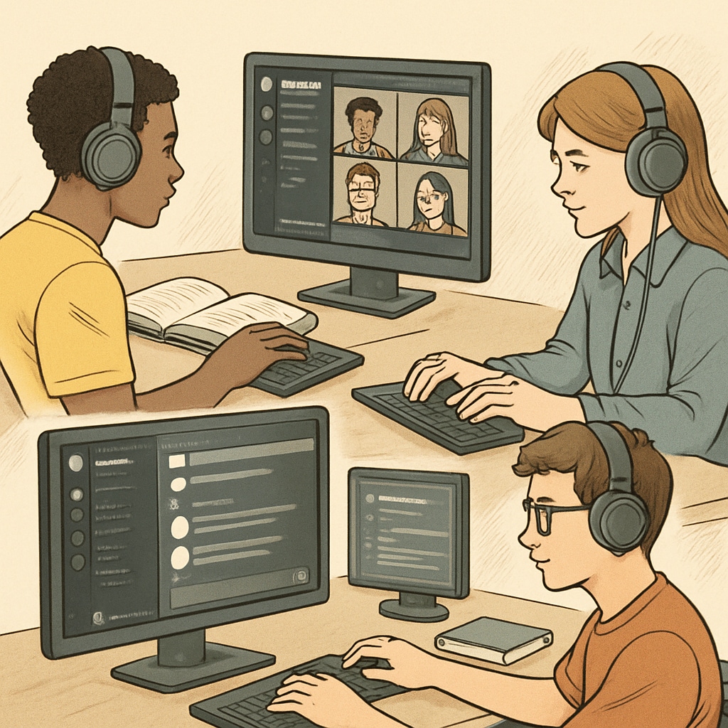 Students collaborating in study groups on Discord via voice and text channels.