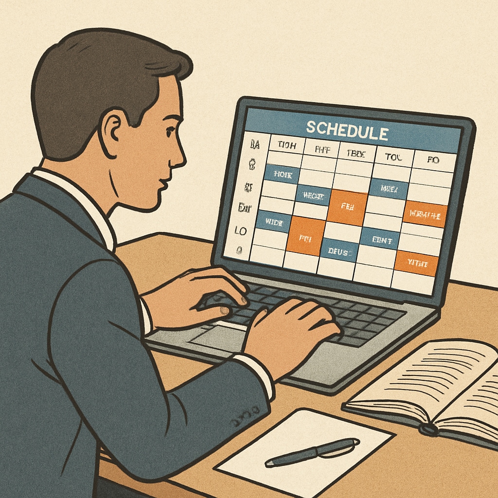 Professional using laptop with scheduling app for time management