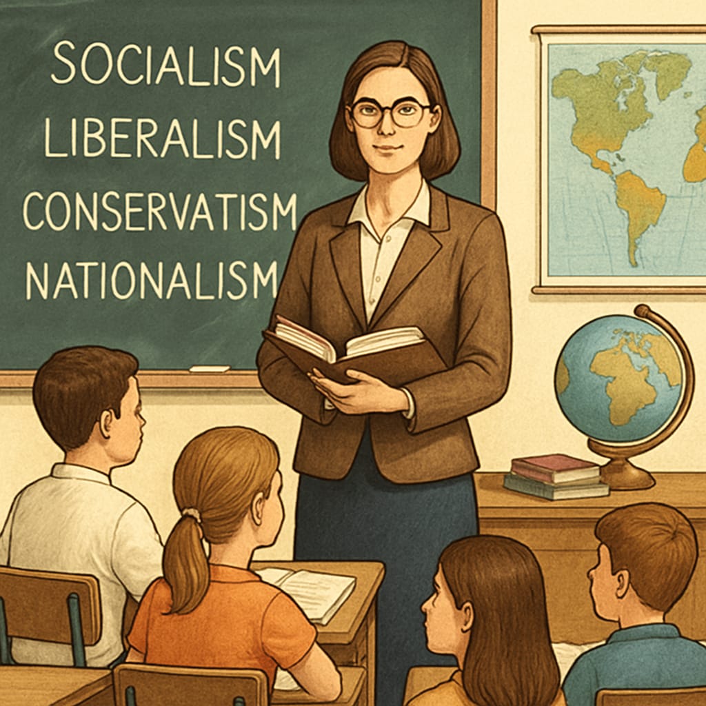 A teacher in a classroom, symbolizing the intersection of education and politics. This image represents the professional environment that may be influenced by political ideologies. Teacher in a classroom discussing education and politics in Oklahoma.