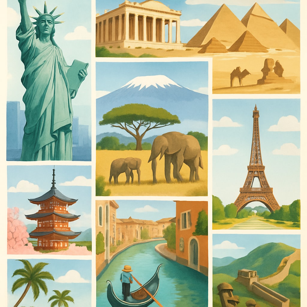 A collage of popular travel destinations featured in short videos, highlighting diverse experiences. Images of travel destinations from short videos influencing tourism.