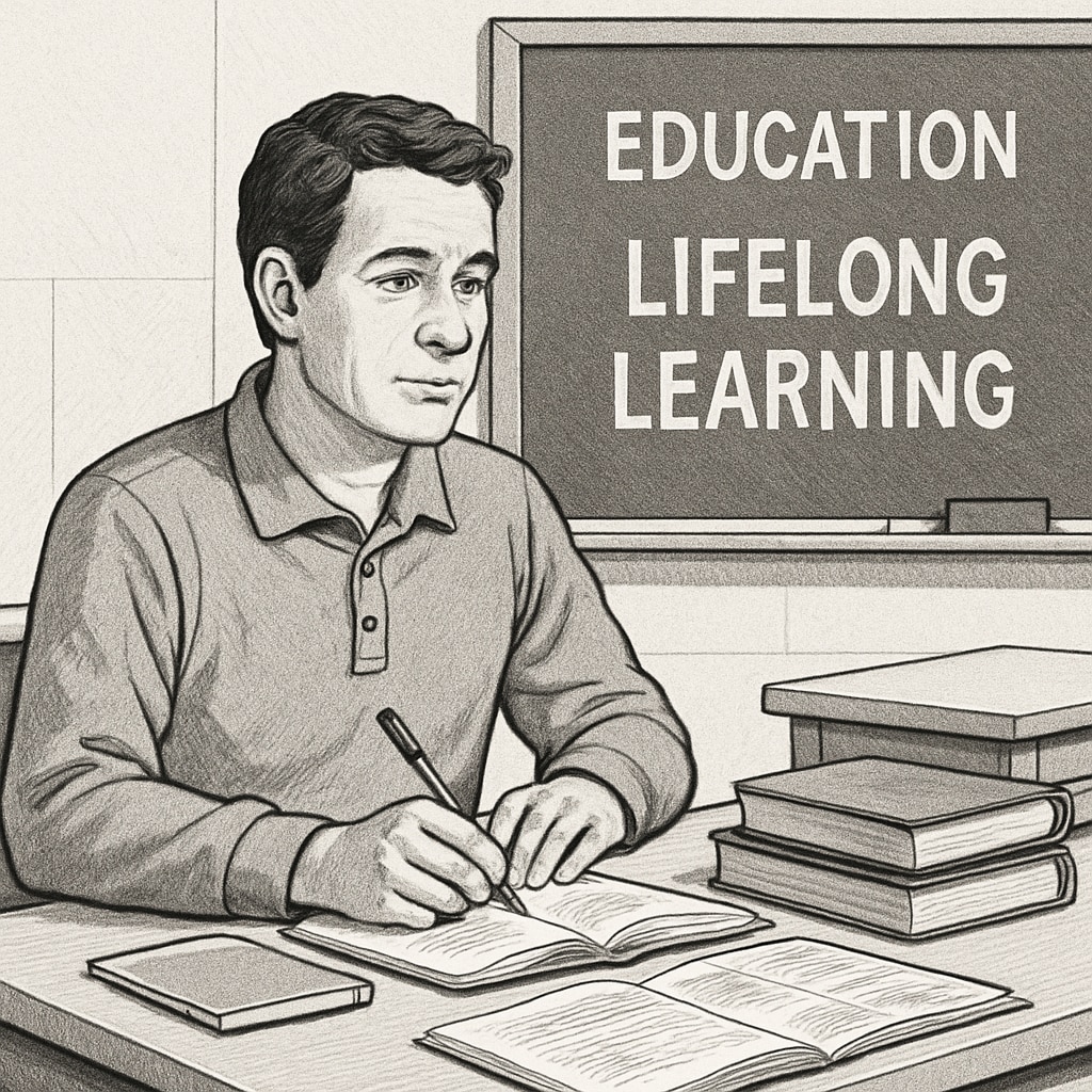 A student engaged in an adult education class, representing lifelong learning and determination. Student attending an adult education class to pursue a standard diploma.
